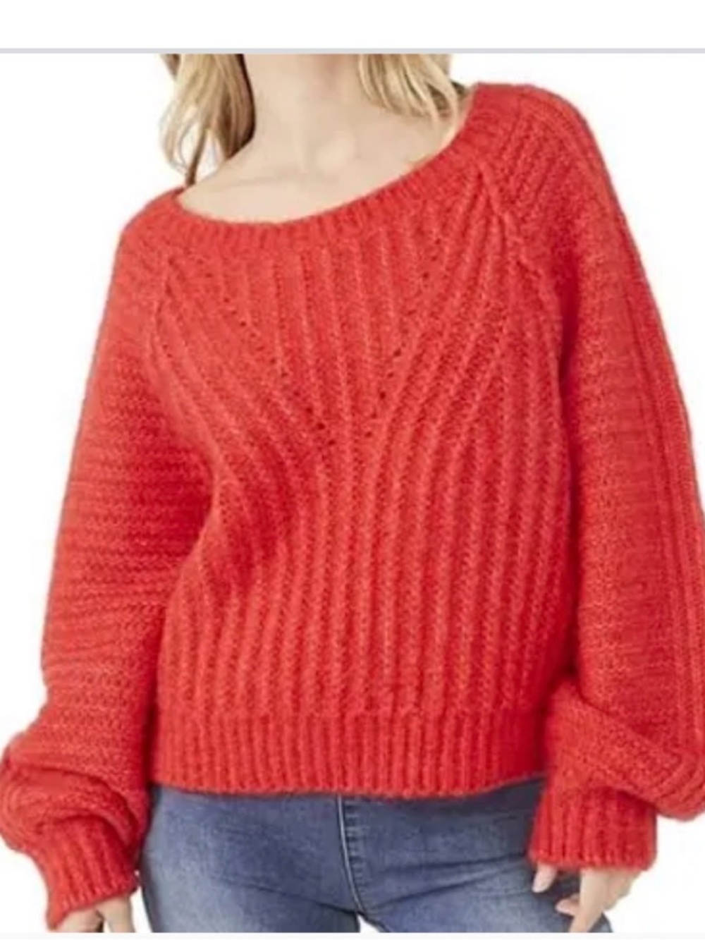 Free People Red Cozy Crewneck Knit Sweater